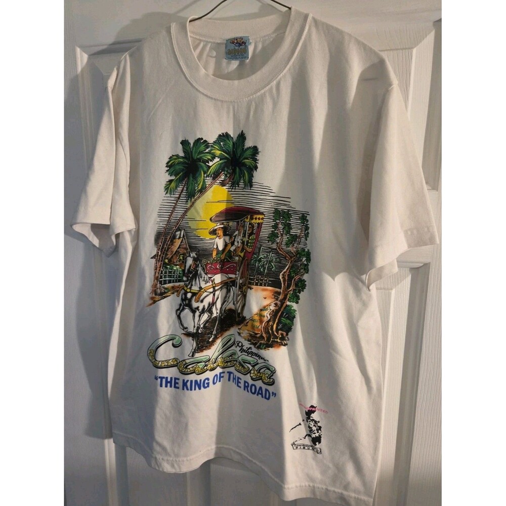 Philippines Handpainted Calesa King Of The Road White Vintage Travel Tshirt XL